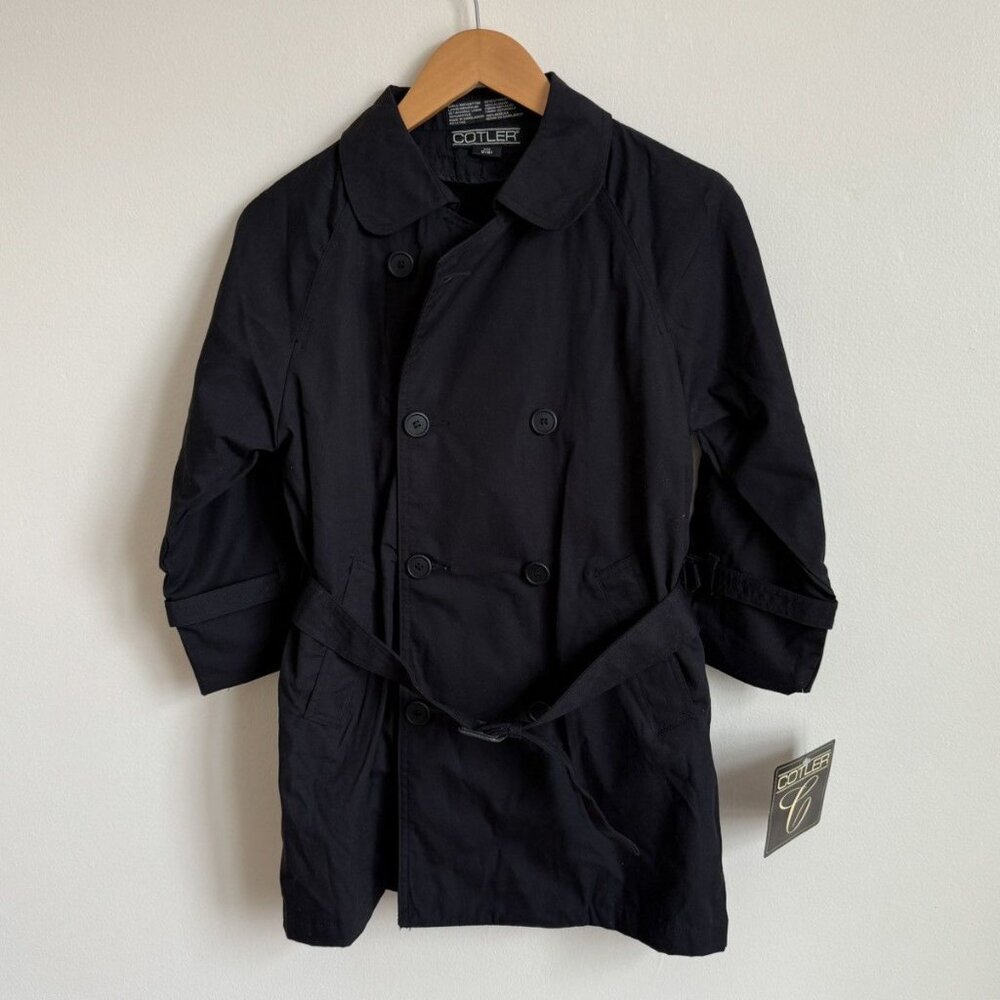 Cotler Trench Coat Women’s S (8) Black Belted Double Breasted New Tags